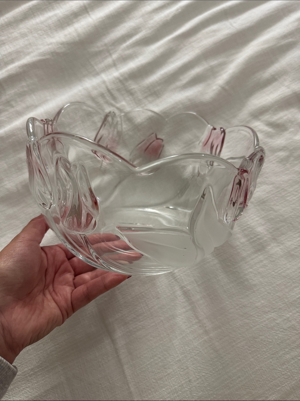 Mikasa Clear Glass Decorative Bowl with Pink Tulip Accents - Picture 2 of 2